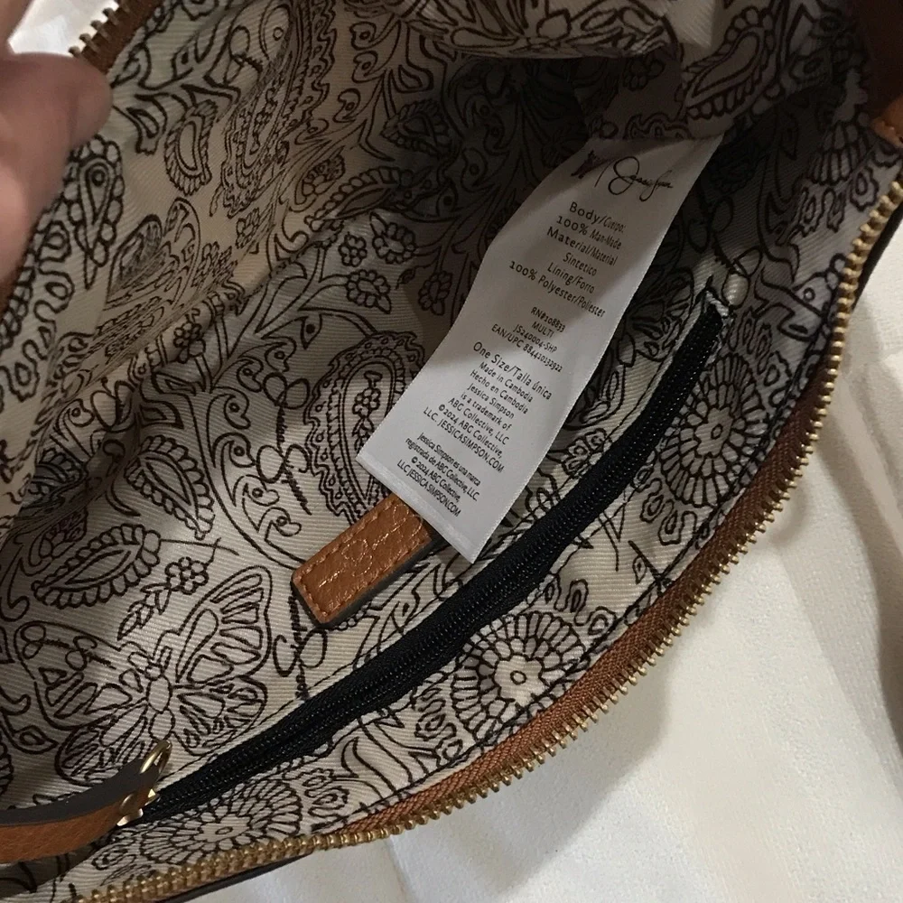 Jessica Simpson Tan Leather and Cream Sherpa Shoulder Bag